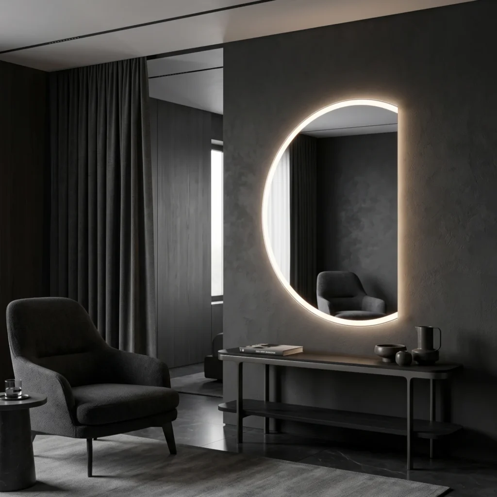 Lustro LED podświetlane półokrągłe Alicante w aranżacji