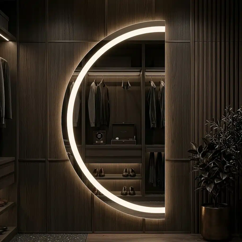 Lustro LED podświetlane półokrągłe Barcelona w aranżacji
