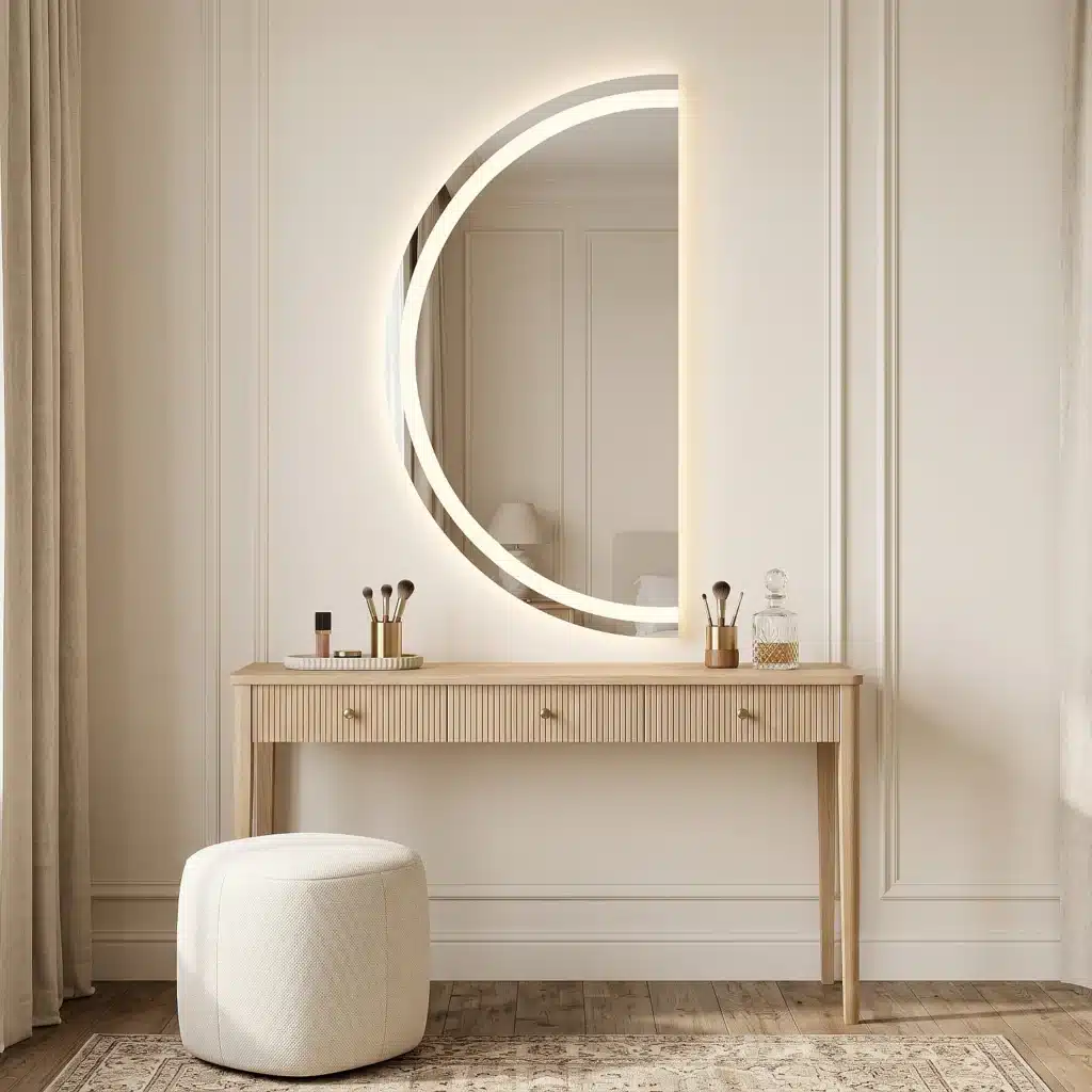 Lustro LED podświetlane półokrągłe Barcelona w aranżacji