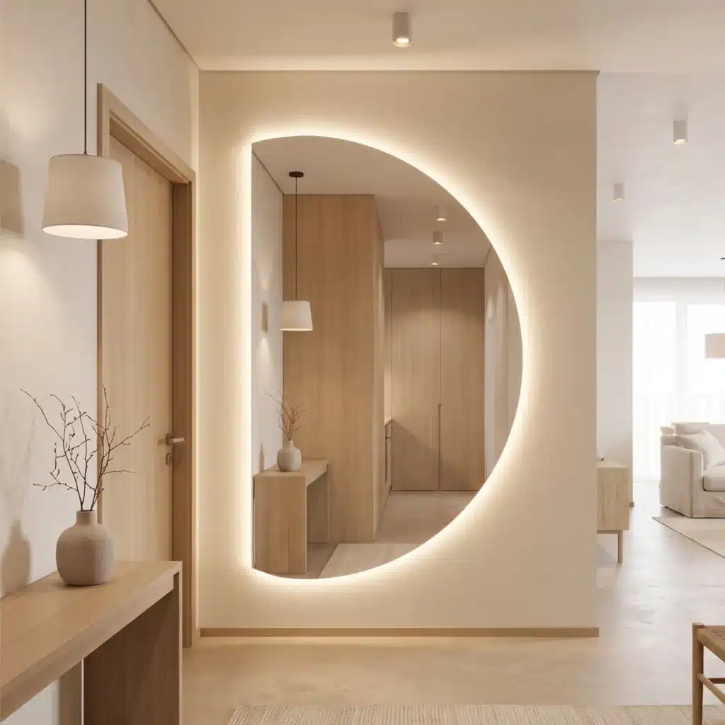 Lustro LED podświetlane półokrągłe Porto w aranżacji