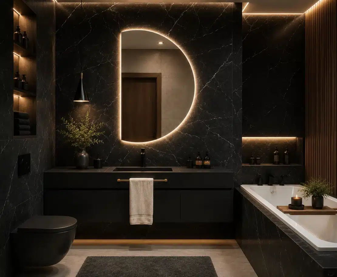 Lustro LED podświetlane półokrągłe Porto — Półokrągłe lustro LED Porto