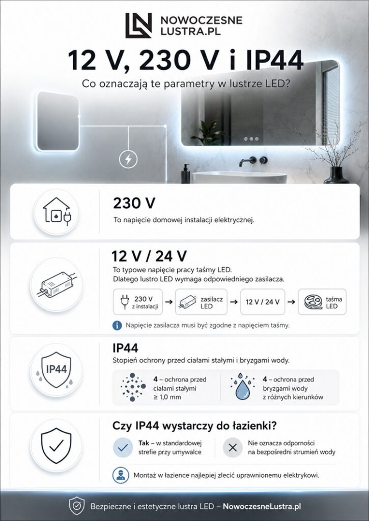 zasilanie lustra LED infografika