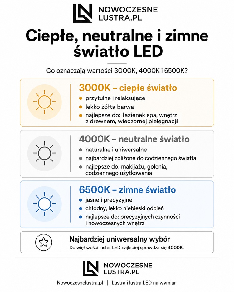 Ciepłe, neutralne i zimne światło LED – co oznaczają wartości 3000K, 4000K i 6500K