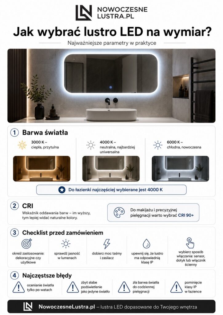 barwa światła luster LED do łazienki infografika