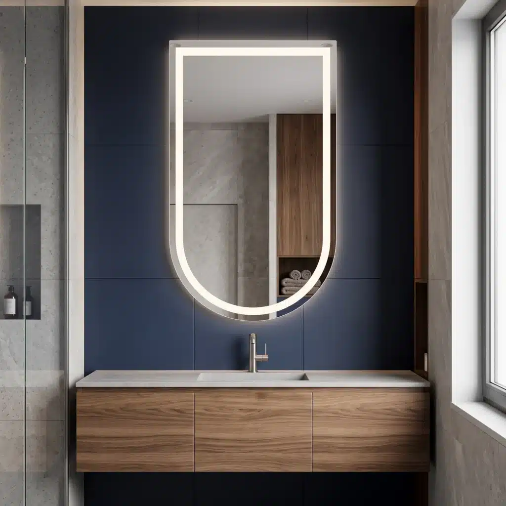 Lustro Oxford LED – owalne, nieregularne z piaskowaniem — Podświetlenie LED dopasowane do wnętrza