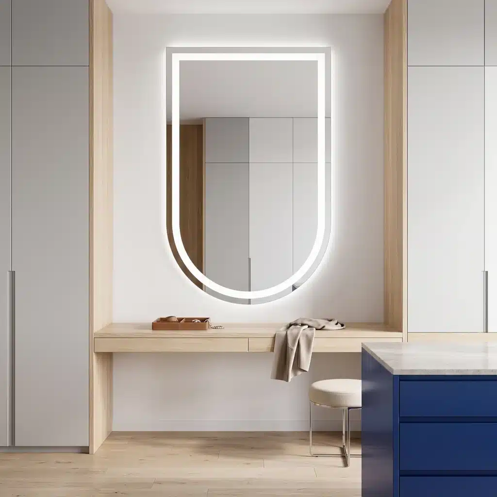 Lustro Oxford LED – owalne, nieregularne z piaskowaniem — Montaż i wykonanie